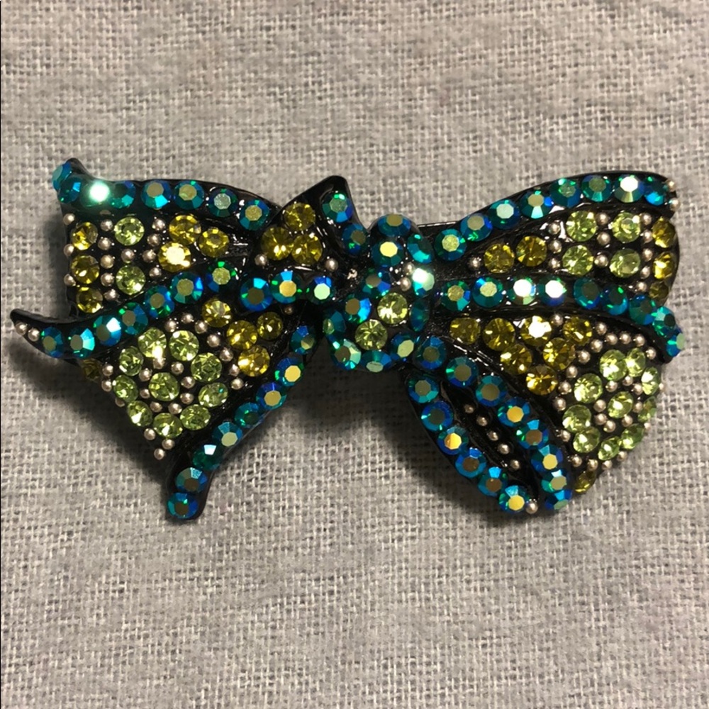 Sparkly Green/Blue Rhinestone Bow Hairpin